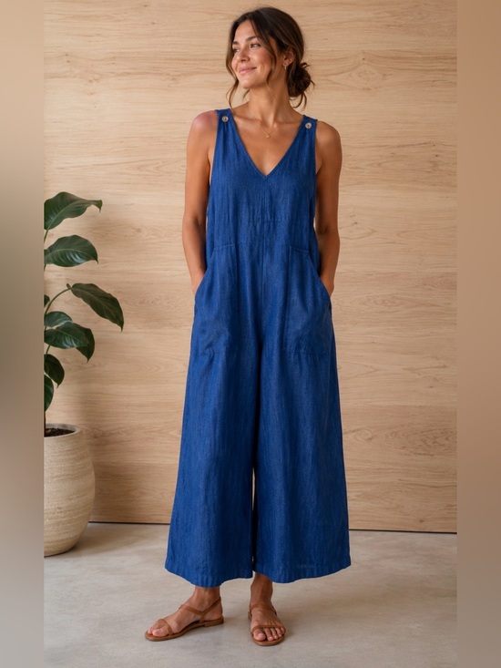 Kleen Pants - Kleen | xs oversized jumper v neck wide legged adjustable straps EUC blue linen